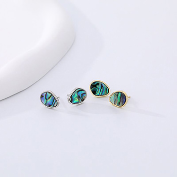 Glittering Abalone Shell Created Turquoise Waterdrop Silver Stud Earrings