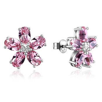 Sweet Austrian Crystal Flowers CZ 925 Sterling Silver Stud Earrings