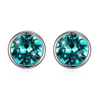 Simple Round Austrian Crystal 925 Sterling Silver Stud Earrings