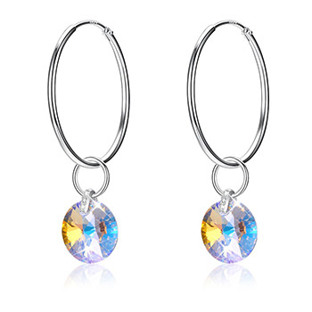 Holiday Round Austrian Crystal 925 Sterling Silver Dangling Earrings