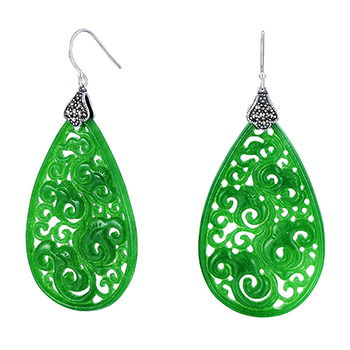 Waterdrop Treated Green Jasper 925 Sterling Silver Dangling Hook Earrings