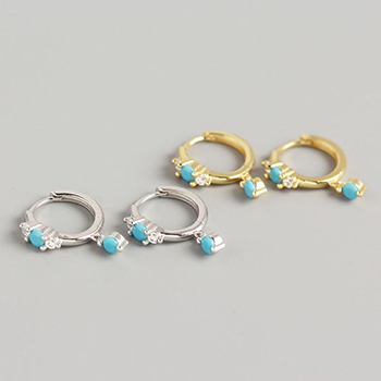 Natural Turquoise 925 Sterling Silver Hoop Earrings