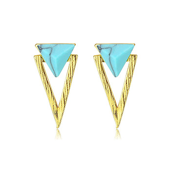 Synthetic Turquoise Triangle 925 Sterling Silver Studs Earrings