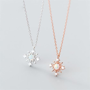 CZ Snowflake Created Opal 925 Sterling Silver Necklace