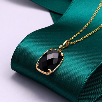 Emerald Natural Black Agate CZ 925 Sterling Silver Necklace