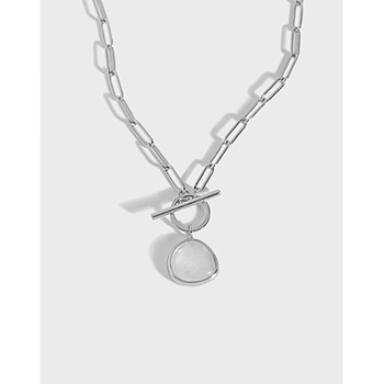 Round Natural Crystal OT Hollow Chain 925 Sterling Silver Necklace