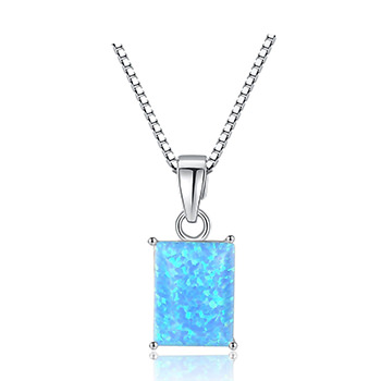 Elegant Rectangle Natural Opal Geometry 925 Sterling Silver Necklace