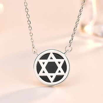 Black Natural Agate Mother of Shell Six Pointed Star 925 Silver Necklace