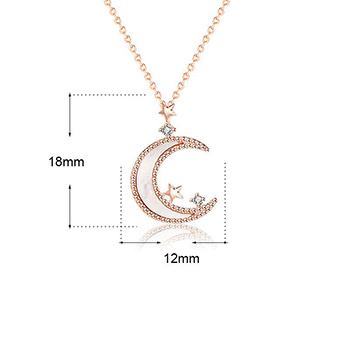 Women Mother of Shell Crescent Moon CZ Stars 925 Sterling Silver Necklace