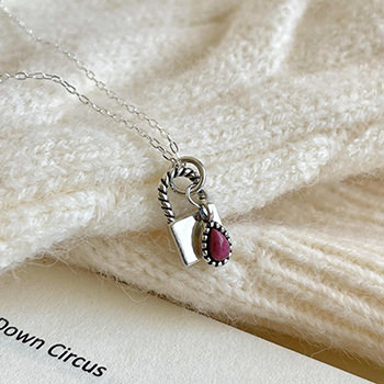 Elegant Waterdrop Pink Natural Tophus Lock 925 Sterling Silver Necklace