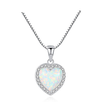 Girl Heart Created Opal CZ 925 Sterling Silver Necklace