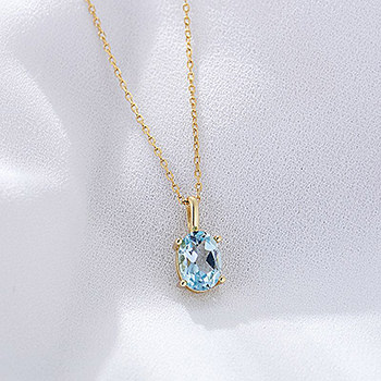 Women Oval Natural Blue Topaz 925 Sterling Silver Necklace