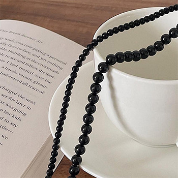 Elegant Round 3mm 4mm 6mm Black Agate Necklace