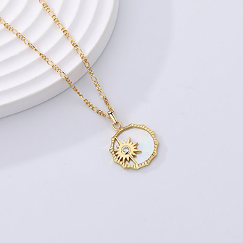 CZ Sunshines Round Shell Sun Modern 925 Sterling Silver Necklace