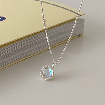 Honey Moon Round Created Moonstone 925 Sterling Silver Necklace