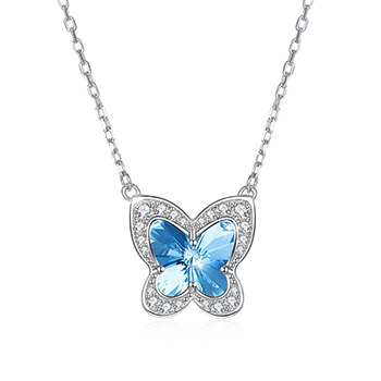 Beautiful Austrian Crystal Butterfly CZ 925 Sterling Silver Necklace