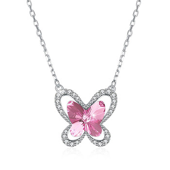 Fashion Austrian Crystal Butterfly CZ 925 Sterling Silver Necklace