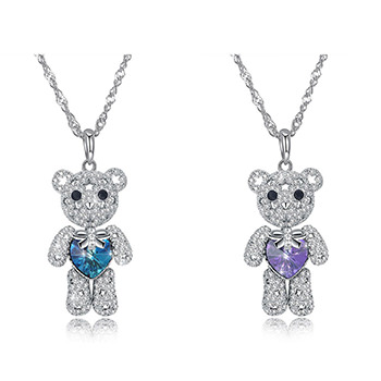 Cute Austrian Crystal Bear CZ 925 Sterling Silver Necklace