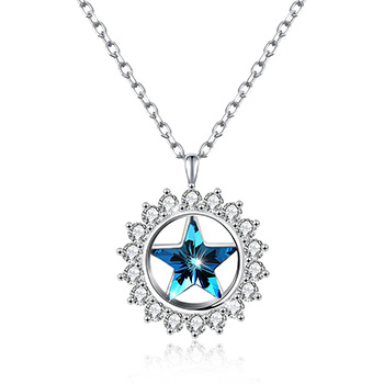 Beautiful Austrian Crystal Star CZ Sunflower 925 Sterling Silver Necklace