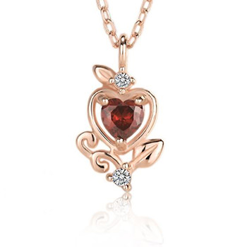 CZ Natural Garnet Heart Pricess 925 Sterling Silver Necklace