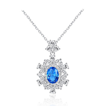 Oval Natural Treated Crystal Flower CZ 925 Sterling Silver Necklace