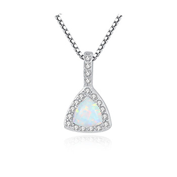 Simple Triangle CZ Created Opal 925 Sterling Silver Necklace