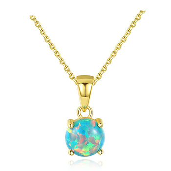 Elegant Round Created Opal 925 Sterling Silver Necklace