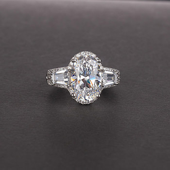 Elegant Oval Created Diamond 925 Sterling Silver Ring