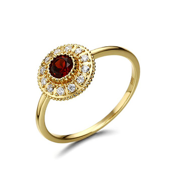 Party Natural Garnet Round CZ 925 Sterling Silver Ring