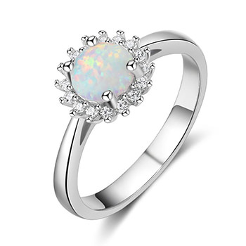 Elegant Oval Created Opal CZ 925 Sterling Ring