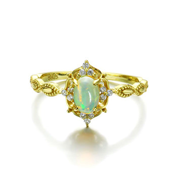 Natural Colorful Opal Royal Golden 925 Sterling Silver Ring