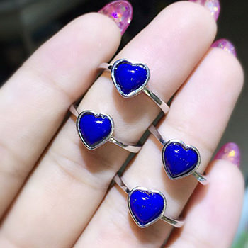 Real Natural Blue Lapis Lazuili Heart Gift 925 Sterling Silver Ring