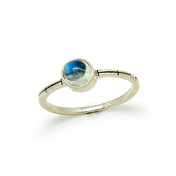 Trendy Concise Solid 925 Sterling Silver Round Genuine Moonstone Ring