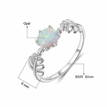 Created Opal Leaves Branch 925 Sterling Silver Ring