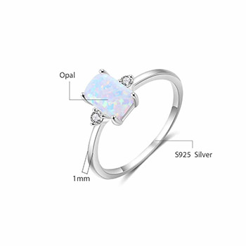 Simple Baguette Created Opal 925 Sterling Silver Ring