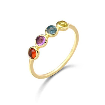 Colorful Round Natural Gemstone 925 Sterling Silver Ring