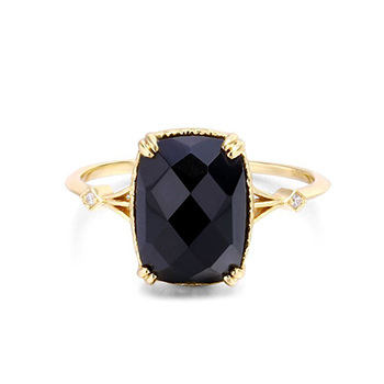 Emerald Natural Black Agate CZ 925 Sterling Silver Ring