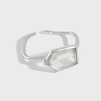 Hexagon Natural Crystal 925 Sterling Silver Adjustable Ring