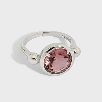 Round Created Tourmaline 925 Sterling Silver Adjustable Ring