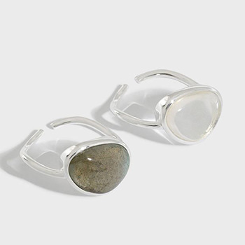 Natural Moonstone Crystal 925 Sterling Silver Adjustable Ring