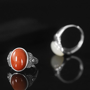 Vintage Oval Natural Agate/Nephrite 925 Sterling Silver Adjustable Ring