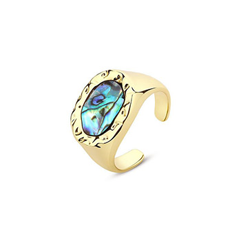 Elegant Geometry Abalone Shell 925 Sterling Silver Adjustable Ring