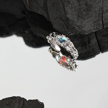 Irregular Created Moonstone River 925 Sterling Silver Adjustable Ring