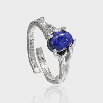 Modern Oval Natural Lapis Lazuli Irregular 925 Sterling Silver Adjustable Ring