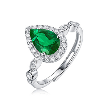 Party Waterdrop Natural Green Jade CZ 925 Sterling Silver Adjustable Ring