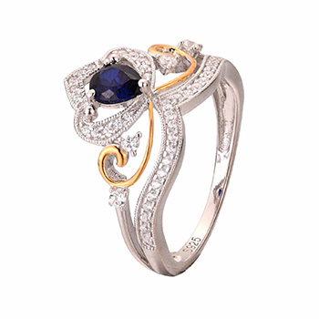 Beautiful Created Sapphire Crown CZ 925 Sterling Silver Ring