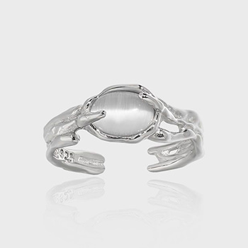 Oval Created Cat's Eye Irregular 925 Sterling Silver Adjustable Ring