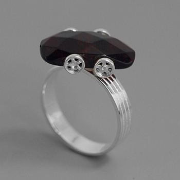 Gift Natural Amber Car 925 Sterling Silver Ring