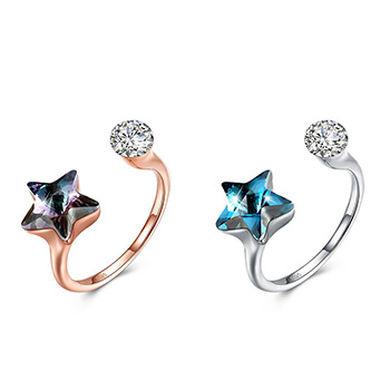 Simple Austrian Crystal Star CZ 925 Silver Adjustable Ring