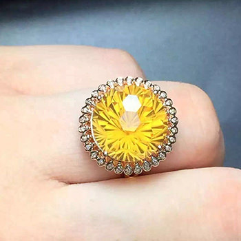 Natural Real Yellow Citrine Lady Gift Micro Setting 925 Sterling Silver Ring